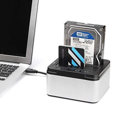 HandAcc USB 3.0 Offline Klon Docking Station mit 2 Einschüben, optimiert für HDD / SSD Festplatte, 2,5″ und 3,5″, 2,5 und 3,5 Zoll (SATA I / II / III), inklusive USB 3.0 Kabel und 12V 4A Netzteil, unterstätzt 2x 6TB - 6