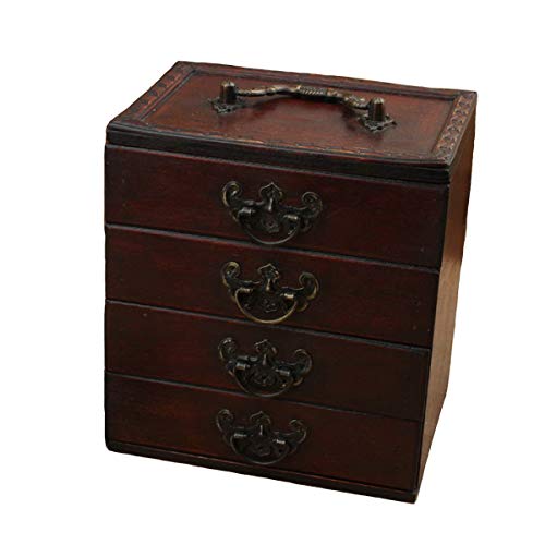 Ukerdo Classique Rétro Bois Boîte de Rangement Quatre étages Bijoux Photographie Décoration Jouets Médicament Maison Décoration Boîtes