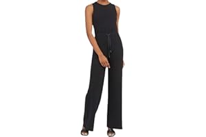 PAIDAXING Jumpsuit for Women UK Elegant Air Essentials Jumpsuit Casual Wide Leg Jumpsuit with Pockets Stretch Crew Neck Sleeveless Dungarees Elasticated Waist Drawstring Rompers Women's Jumpsuits & Playsuits