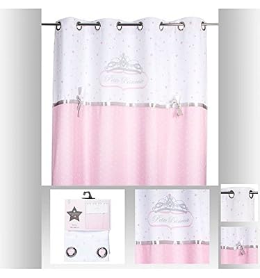 Atmosphera Rideau satiné princesse rose et blanc avec noeud brodé - 126994A