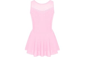 dPois Robe Patinage Artistique Fille Enfant Strass Justaucorps Gymnastique Asymétrique Robe Danse Classique Ballet Costume Latine Jazz Moderne Contemporaine 4-16 Ans