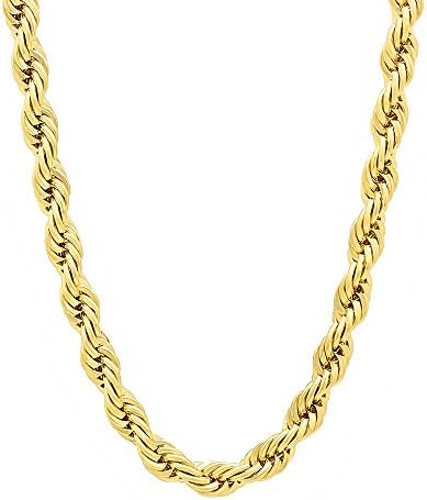 5mm 14k Gold Plated Rope Chain Necklace, 36" + Microfiber Jewelry Polishing Cloth