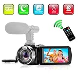 【Webcam + Pause Aufnahmefunktion】 Diese Kamera mit Flip Screen unterstützt die Webcam Funktion. Sie können den Youtube Camcorder live auf YouTube verwenden. Mit der Pause Funktion können Sie ein angehaltenes Video starten, ohne ein neues aufzuzeichnen. Ausgestattet mit einer drahtlosen Fernbedienung Wenn Sie die Steuerung des Zooms und der Aufnahme steuern, wird im Gruppenfoto niemand ausgeschlossen.