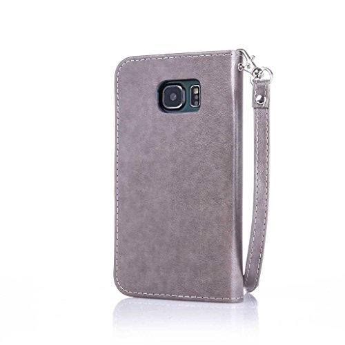 Galaxy S6 Edge Hülle Ledertasche [mit Frei Hartglas Displayschutzfolie], KKEIKO® Schutzhülle PU Leder Tasche Hülle Case für Samsung Galaxy S6 Edge, Wickelfalz Handyhülle mit Bändselloch Standfunktion Karteneinschub und Magnetverschluss, Kratzfeste Lederhülle Flip Wallet (Grau #6) - 3
