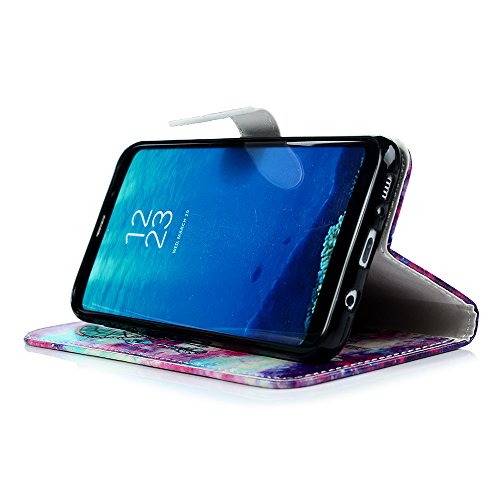 Badalink Case für Samsung galaxy S8+?S8 plus?PU Leder (TPU innere Schicht) Tasche Flipcase Gemalt Bunte Muster Rosa und Blau Marmor Design Schutzhülle mit Kreditkarteninhaber Kippständer Magnet-Schloss Handyhülle +Mehrfunktional - 6