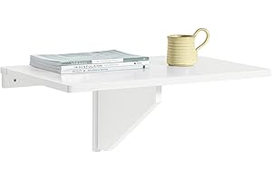 SoBuy Folding Wall-mounted Drop-leaf Table, Foldable Kitchen Table, Compact Computer Desk, Space-saving Design Folding Table, Ideal for Small Spaces, Kitchen, Office, 60x40cm White FWT03-W