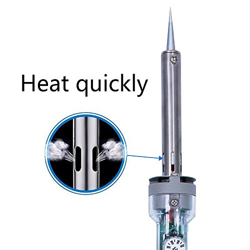 Lötkolben set, AngLink 8-in-1 60W 220V Lötset Einstellbarer Temperatur ( 200°C-450°C ) Handlötkolben Lötkolben kit mit 5 Lötspitzen, Lötkolbenständer, Entlötpumpe, Lötzinn, Antistatikpinzetten und Reinigungsschwamm - 5