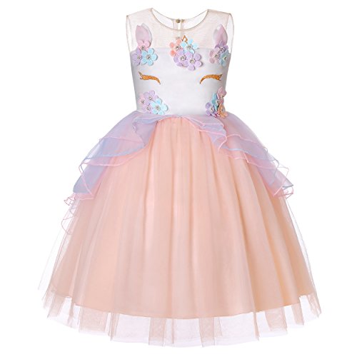 Dance Fairy Molliya Vestido de Tutu Princesa Unicornio Niñas Boda y Fiesta Cosplay Cumpleaños Carnaval Ceremonia Boda Fiesta Vestido,Rosado,110CM/43.3Inch/4-5 Años