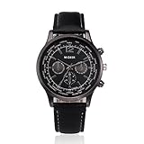 Herren Uhren, BBring Herren Luxus Retro Design PU Lederband Analog Alloy Quarz Armbanduhr Wochentag Anzeige Weltzeit Uhren (Schwarz)