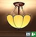 Produktbild Xiao Fan  Tiffany Kreative Retro Deckenleuchte Vintage Abdeckung Dekoration Beleuchtung Schöne Innenbeleuchtung Schlafzimmerlampe Wohnzimmer Lampe Gelb Runde Glas Lampenschirm 2 E27 