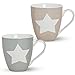 Produktbild matches21 XXL Jumbo Tassen Becher Kaffeebecher 2-tlg. Set mit Sternen beige grau aus Porzellan gefertigt, je 11 cm hoch / 450 ml