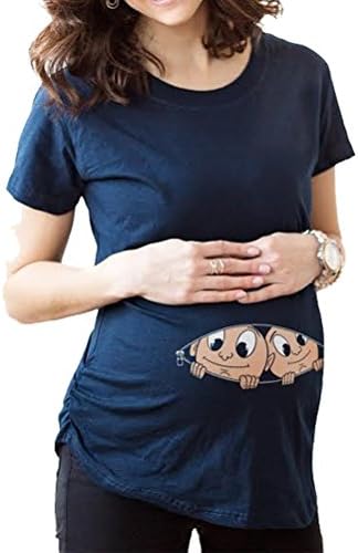 ZhongshanXY Women's Caucasian Twins Peeking T Shirt Funny Twin Babies Maternity Tee #31
