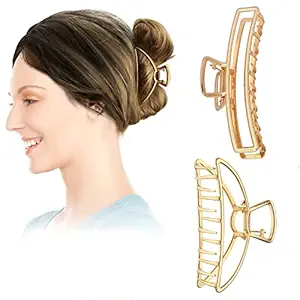 VAGHBHATT Large Metal Hair Clips - 4 Inch Large Claw Clips for Women with Thick Hair, 2 Packs Big Gold Hair Clips for Styling,Strong Hold Jaw Hair Clamps for Women Thick Hair Accessories