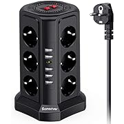 Sameriver Multiprise Electrique 5M, 12 Prises et 5 Ports USB, Multiprise Parefoudre avec 2 Interrupteurs Protection Contre, 5M Cordon,Convient pour Le Salon, la Chambre, et Le Bureau.