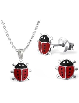 GH* Kleine Marienkäfer SET ANHÄNGER + KETTE + OHRSTECKER 925 Echt Silber Kinder Mädchen Ohrringe Glücksbringer