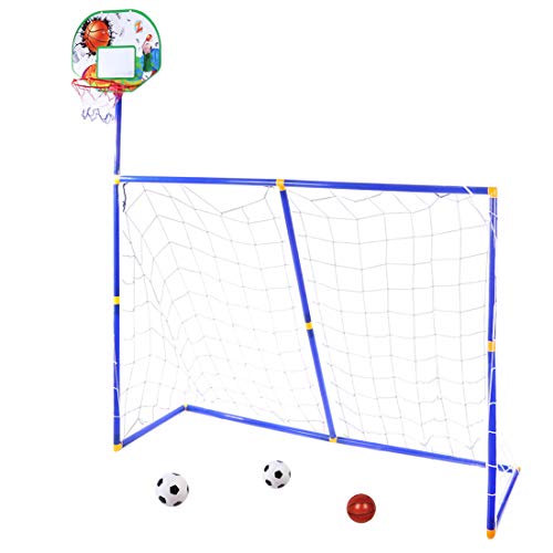 YAKOK But de Football, Enfants, 158 * 158 * 45.5 cm, Kids Soccer Goal et Panier de Basketball buts de Football pour Enfant Intérieur et Sports de Plein air, Box Package