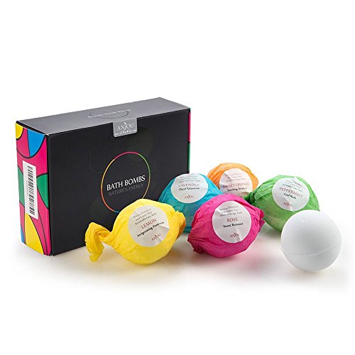 Anjou Badebomben Badekugeln 6er Geschenkset, 6x100g (Jojobaöl, Sheabutter, Aromatherapie, Entspannung, Pflegend, Ätherische Öle von Pfefferminze/Süßorange/Zitrone/Rose/Lavendel/Zitronengras)