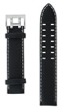 Uhrenarmband Armband Lederarmband schwarz 20 mm silberfarbene Doppeldornschließe beige Naht glatt von Junkers