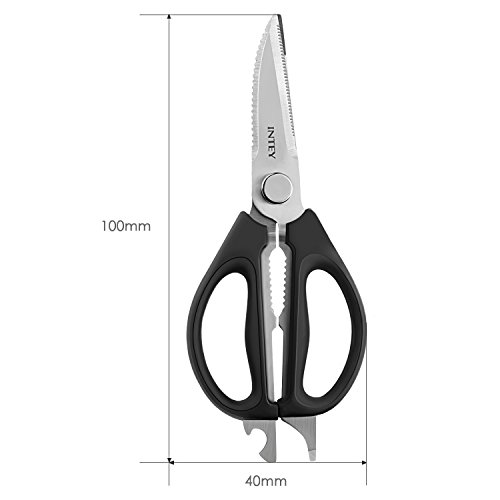 INTEY 7 in 1 Küchenschere Multifunktionsschere Gemüseschneider Küchenmesser aus Edelstahl, geeignet für Linkshänder und Rechtshänder, Schwarz - 2
