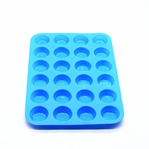 4AHero-Innovations Mini Muffin-Blech Silikon-Muffin-Form Silikon-back-form für Muffins, antihaftbeschichtet Muffinblech. Selbst Cupcakes, Kuchen, Pudding, Brownies backen. (24, Blau) für 24 Muffins - 4