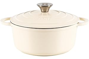 Lätt Home Cocotte Hierro Fundido Esmaltado Blanco. Cocotte Redonda 22x10,5 CM - 3,35 L. Olla Elegante, Resistente, Especial para Inducción y Apta para todos tipo de Cocina