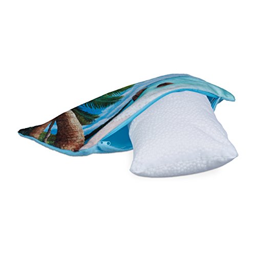 Relaxdays Badewannenkissen Strand HBT ca. 10 x 37 x 17 cm extra weiches Nackenkissen für die Badewanne mit 2 Saugnäpfen als Wannenkissen oder Reisekissen mit Reißverschluss und waschbarem Bezug, blau - 5