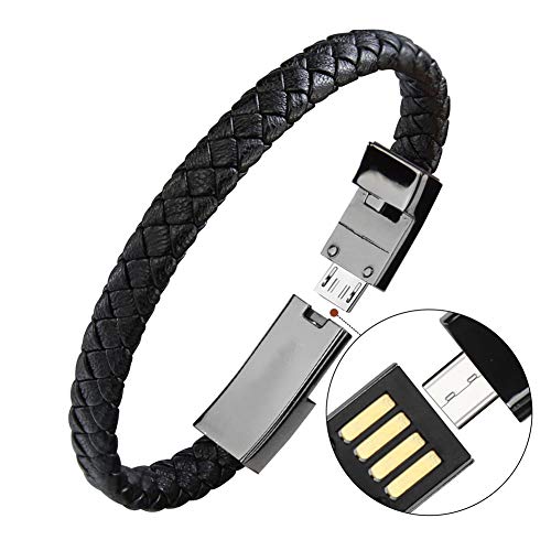 Balai Câble de Recharge pour éclairage de Bracelet, Cordon d'alimentation pour Poignet de Mode pour iPhone iPad, iPod, Air Pods(Noir, 20cm/7.88pouces)