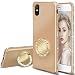 Produktbild Homikon Silikon Hülle Ultra Dünn Schutzhülle mit Ring 360 Grad Ständer Glänzend Diamant Glitzer TPU Weiche Handyhülle Stoßfeste TPU Bumper Schale Tasche Kompatibel mit iPhone XR - Gold