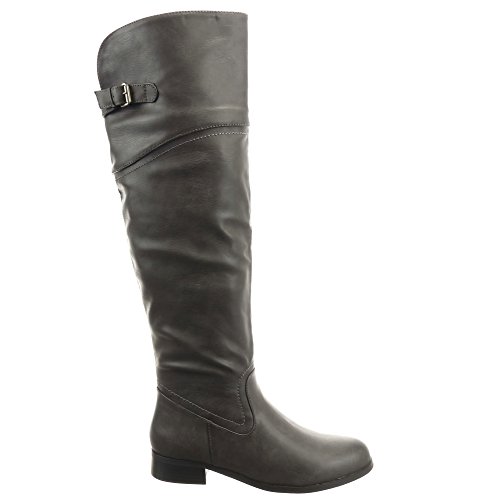 Sopily - Women's Fashion Shoes Boots - Over-The-Knee - Thigh Boot - Cavalier - Buckle - metallic Heel Block Heel 3 CM - Grey FRF-W003 T 38 - UK 5