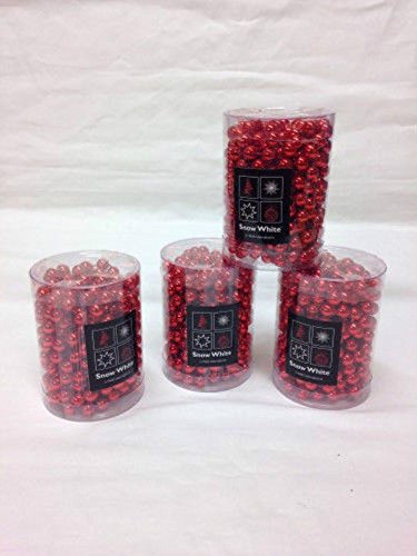 Nieve Blanco en caja Set de 4 Navidad 4 m x 8 mm cadenas de perlas, elegir 3 colores, Rojo, 4m long x 8mm beads