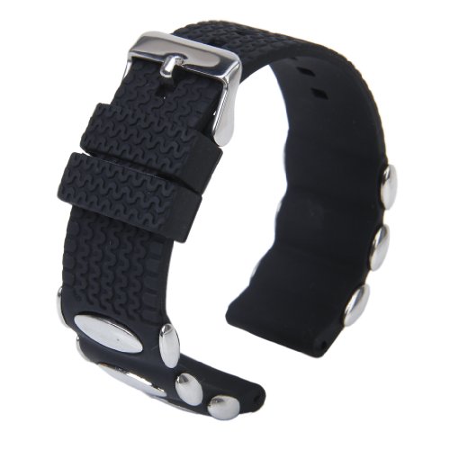 Punk Schwarz Silikonkautschuk Armband Band Metallbolzen einfgen 24mm Wasserdicht Punk Schwarz Silikonkautschuk Armband Band Metallbolzen einfgen 24mm Wasserdicht
