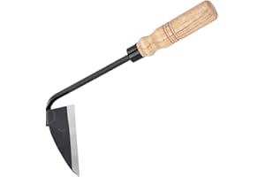 FINPAN Japanische Jäthacke, Holzgriff, Schneidehacke,Gartenhacke aus Manganstahl, Entfernt Unkraut und Moos, Länge: 27,5 cm (Schneidehacke)