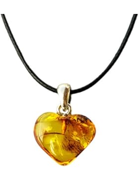 AmberConnections Bernstein Herz Anhänger mit schwarzem Kordband