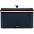 Tower T826130MNB Cavaletto Bread Bin with Removable Lid, Large Capacity, Durable Steel Body, Midnight Blue and Rose Gold