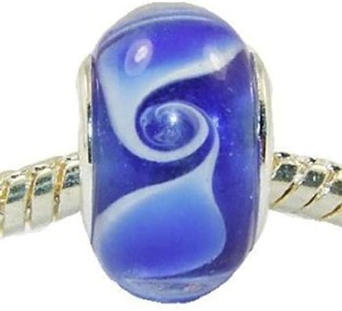 Believe Beads ©1 x Blue Swirl Silver Plated Glass Charm Bead for Pandora/Troll/Chamilia Style Charm Bracelet