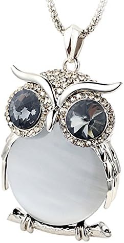 Le Premium® Big Eyes Owl Long Chain Necklace Grey Crystal Eyes Platimun Plated