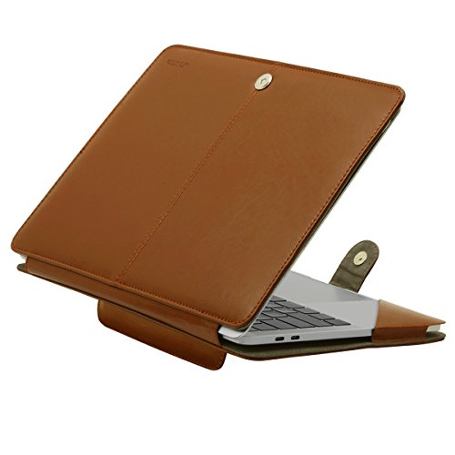 MOSISO MacBook Pro 13 PU Leder Hülle 2016, Buch Folio Stand ärmelabdeckung mit klaren Trägern an den oberen Ecken für NEUESTE MacBook Pro 13 Zoll (2016 Freisetzung) A1706 / A1708 mit/ohne Touch Bar and Touch ID, Hellbraun - 2