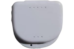 WATAWATA Denture Box Retainer Case Denture Storage Bath Box Denture Holder Box Cleaning Box Lightweight and Portable Cleaning Box with Filter (S, White)