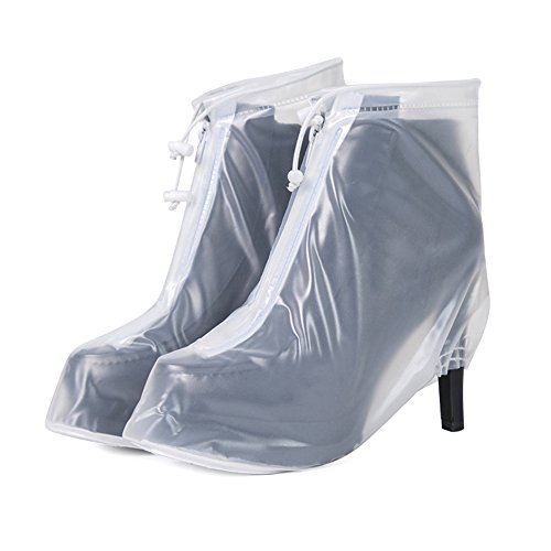 zhxinashu Cubierta a Prueba de Agua Para Mujer de las Botas, Botas de Tacón Alto Cubrezapatillas Reutilizables Antideslizantes,Transparente,L