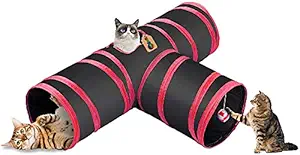 DreamAuro Collapsible Cat Tunnel Tube Kitty Tunnel Bored Cat Pet Toys Peek Hole Toy Ball Cat, Puppy, Kitty, Kitten, Rabbit, Guinea Pig (Red)