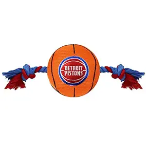 Pets First NBA Detroit Pistons Basketball Toy. - Tough Nylon Pet Toy with Tug Ropes & Inner Squeaker, one Size (PST-3105)