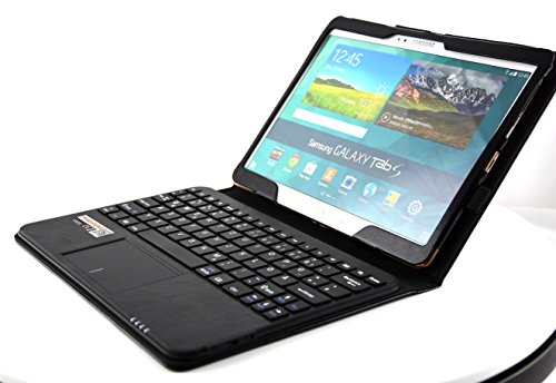 MQ - Galaxy Tab S 10.5 Bluetooth Tastatur Tasche mit Multifunktions-Touchpad | Hülle mit Bluetooth Tastatur und integriertem Touchpad für Samsung Galaxy Tab S 10.5 LTE SM-T805, Tab S 10.5 WiFi SM-T800) | Layout: Deutsch | Schwarz