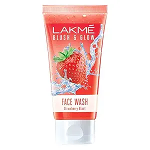 Lakme Blush & Glow Strawberry Refreshing Gel Face Wash 100 g, With 100% Natural Fruit for Glowing Skin - Daily Gentle Exfoliating Facial Cleanser