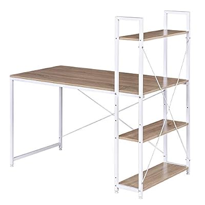 WOLTU TSB01whe Table de Bureau avec étagère de Rangement Bureau d'ordinateur Stable et Robuste env. 120x64x120 cm
