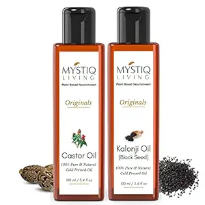 Mystiq Living Combo - Castor Oil & Kalonji Oil (Onion Black Seed)| Hair Growth | 100% Pure & Natural -200 ML (Pack of 2) - 100 ML Each