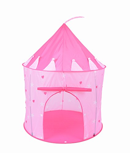 PuregadgetsÂ© Exclusive 2016 Pink Crown Fairy Princess Tale Castle Pop Up Children's Tent with Windows and Roll Up Door Pink Girls Indoor or Outdoor Use Girls Pink Toy Play Tent / Playhouse / Den