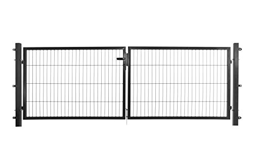 Preisvergleich Produktbild Arvotec Doppeltor / Doppelflügeltor, anthrazit, 250x50, BxH:2x1500x750mm - komplett aufstellfertig mit Pfosten & Befestigungsmaterial - mit passenden Anschlussstücken für Stabmattenzaun