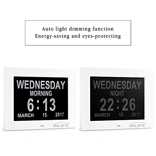 INLIFE 8″ Digital uhr,Alzheimer uhr mit nicht Abkürzungen,Fotouhr mit LCD Bildschirm,Seniorenuhr in 8 Sprachen,für ältere Menschen - 2