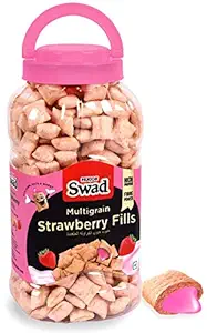 Swad Breakfast Cereal, Multigrain Strawberry Fills (Made with Oats, Corn, Wheat, Rice, Zero Cholesterol Strawberry Burst Fills) Jar, 370 g