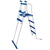 Los peldaños plegables hacia arriba aseguran el uso no autorizado de la piscina. Las patas de plástico protegen la lona de la piscina y dan estabilidad. Una guía ilustrada ayuda a la construcción